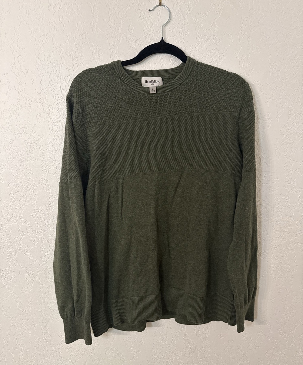 Goodfellow & Co Men's Textured Knit Crewneck Pullover Sweater Size L Olive Green